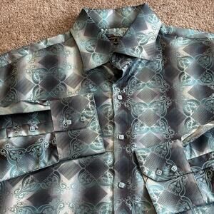 Daniel Ellissa Dress Shirt Mens 3XL Satin Luxury Button Down Paisley Club Chic